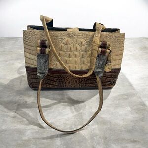 Vintage Brahmin tri tone leather bag purse with crocodile embossing